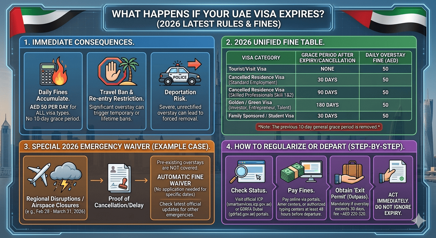 What Happens If Your UAE Visa Expires?
Latest Fines & Rules in 2026